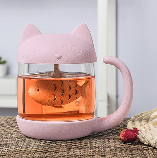 Cute Cat  Glass Tea Cup